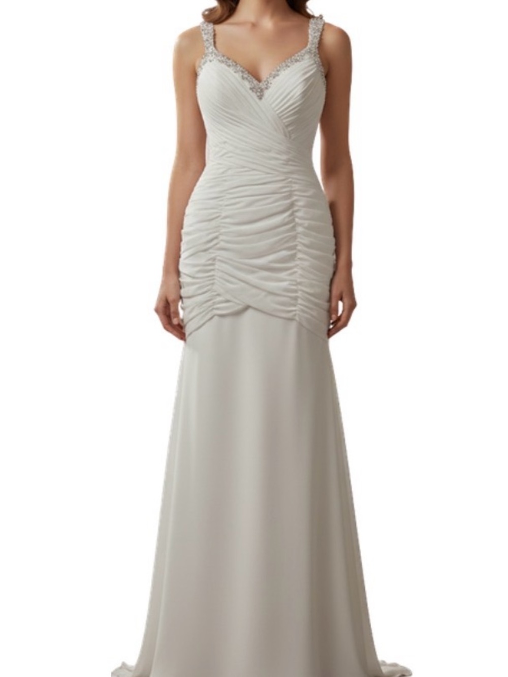 Alfred Angelo Ivory Beaded-Strap Ruched Mermaid Wedding Dress